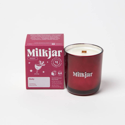 Milk Jar Holly Candle