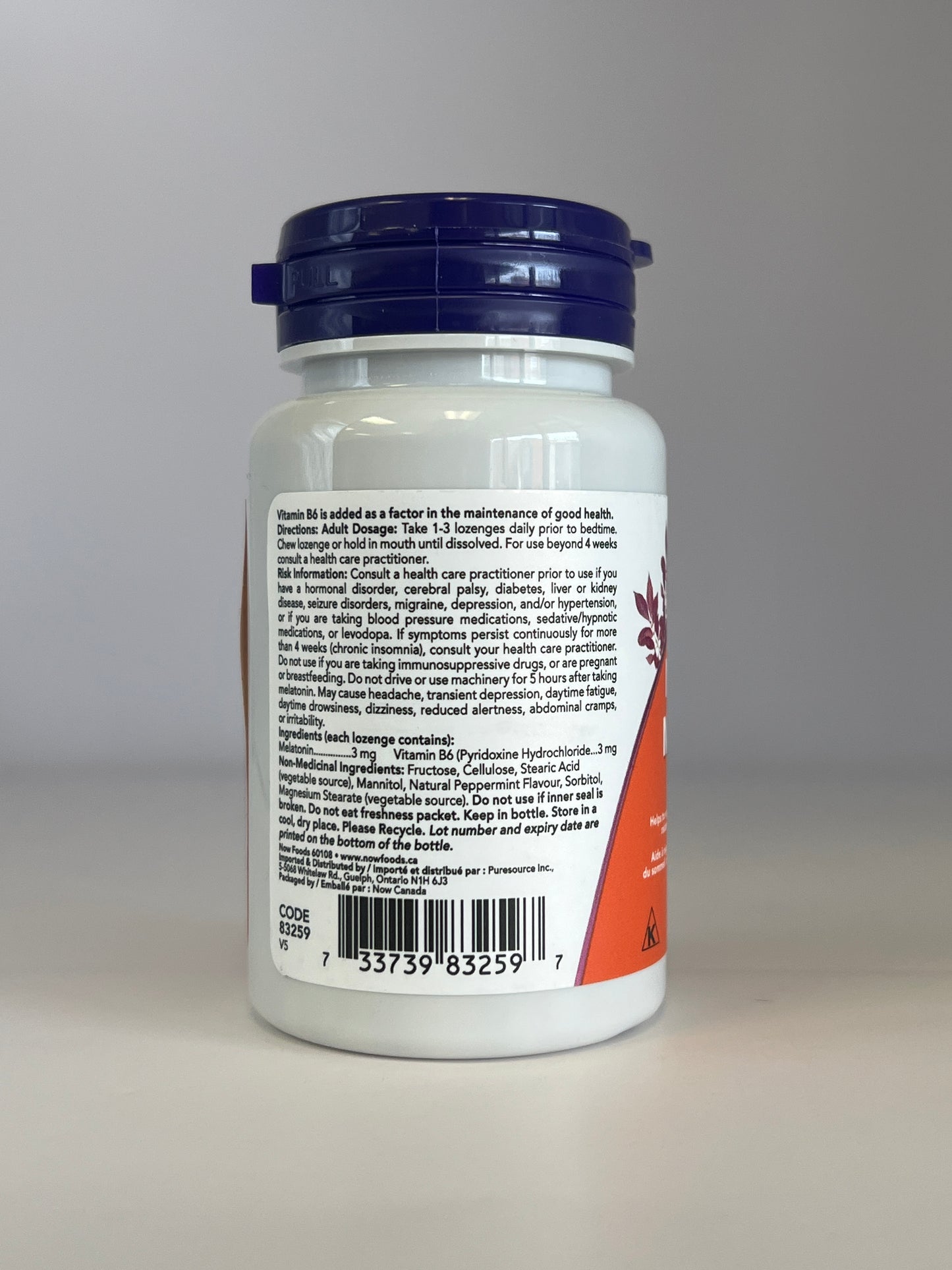 NOW Melatonin 3 mg Peppermint Chewable Lozenges