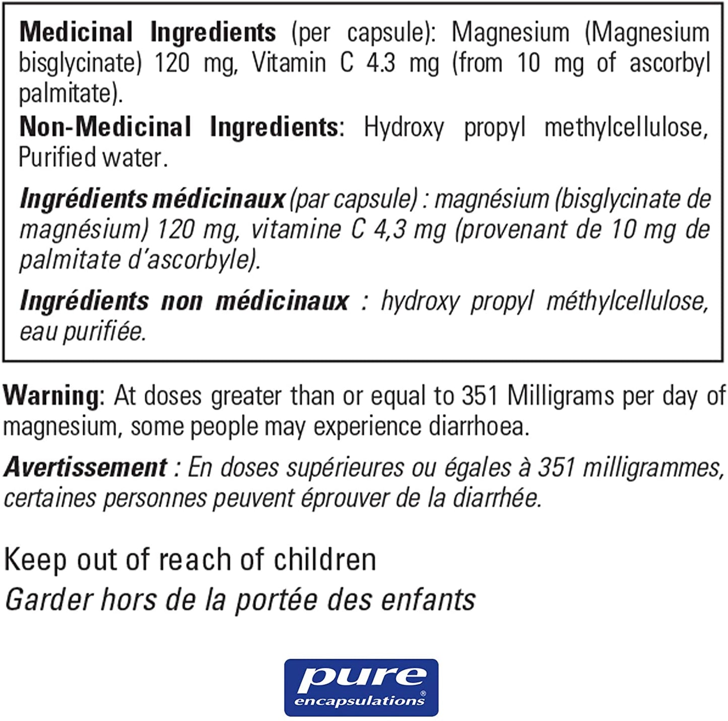 Pure Encapsulations Magnesium Glycinate RCP Approved